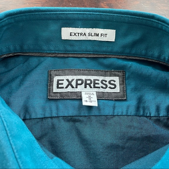 Express Slim Fit Teal Blue Button Down Mens Shirt Size Medium 15-15 1/2 - Picture 5 of 7